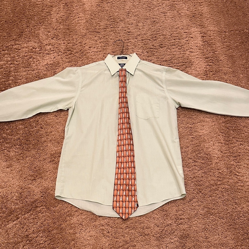 Stafford Green Dress Shirt with Orange Tie